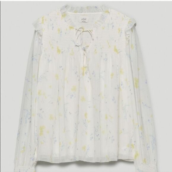 Aritzia Wilfred Castello Blouse Light Birch/Citron Medium - Picture 4 of 12